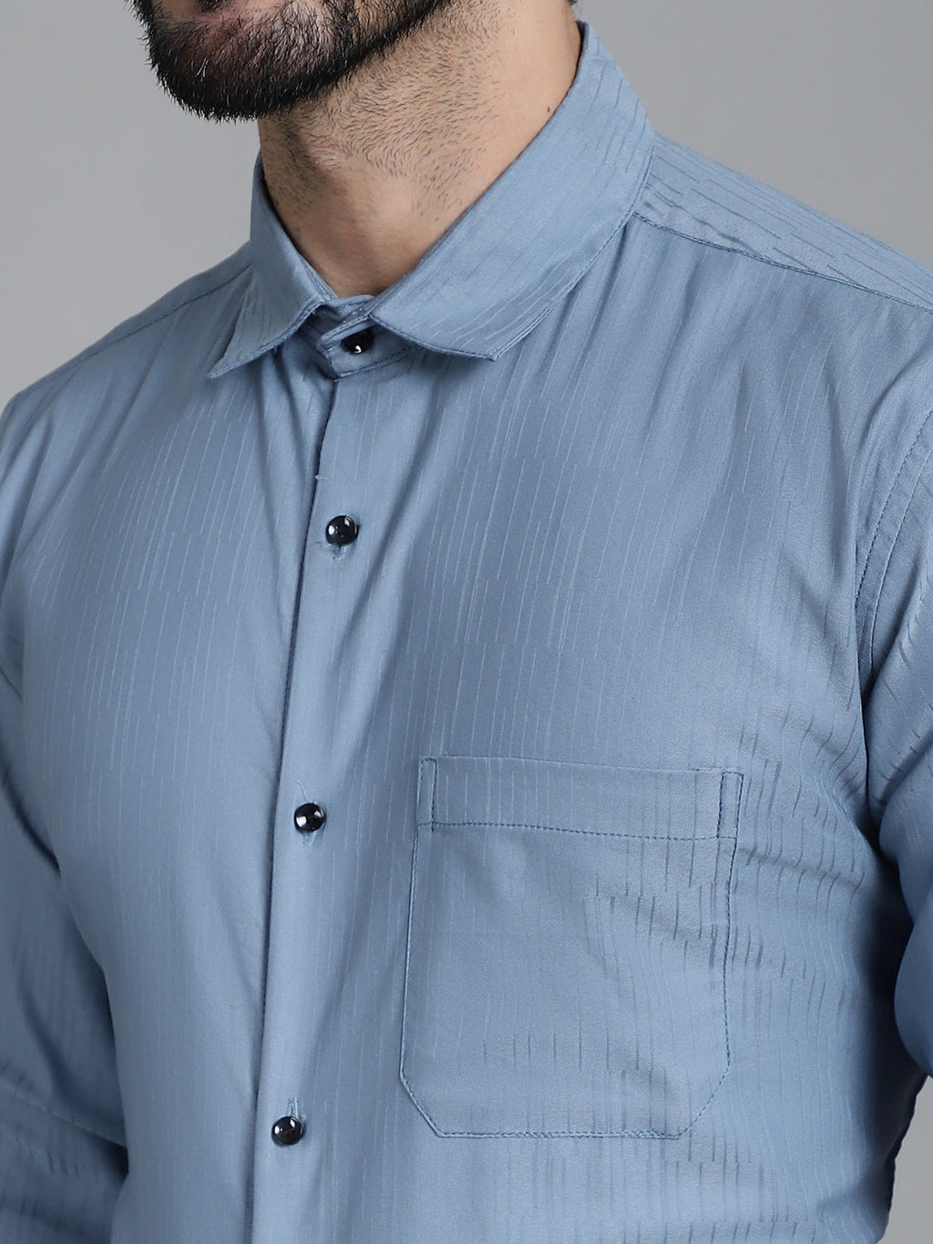 Indian Needle Men's Woven Design Formal Shirt - Grey | Grocsy