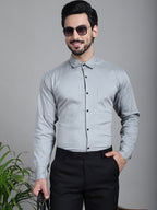 Indian Needle Men's Woven Design Formal Shirt - Steel-Grey | Grocsy