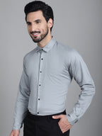 Indian Needle Men's Woven Design Formal Shirt - Steel-Grey | Grocsy