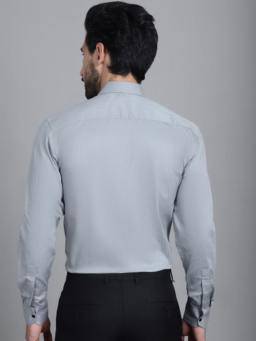 Indian Needle Men's Woven Design Formal Shirt - Steel-Grey | Grocsy