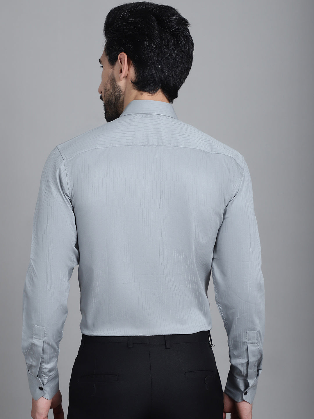 Indian Needle Men's Woven Design Formal Shirt - Steel-Grey | Grocsy