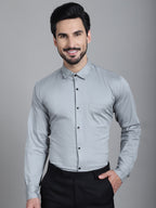 Indian Needle Men's Woven Design Formal Shirt - Steel-Grey | Grocsy