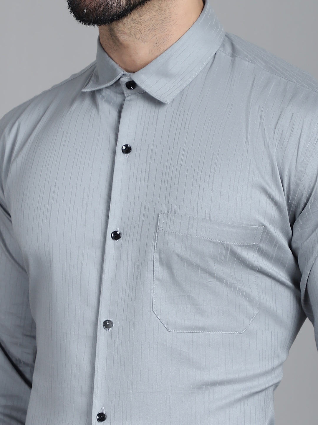 Indian Needle Men's Woven Design Formal Shirt - Steel-Grey | Grocsy