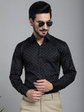 Indian Needle Men's Printed Formal Shirt - Black | Grocsy