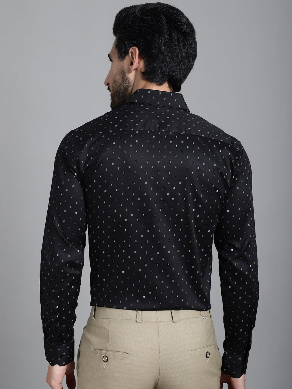 Indian Needle Men's Printed Formal Shirt - Black | Grocsy