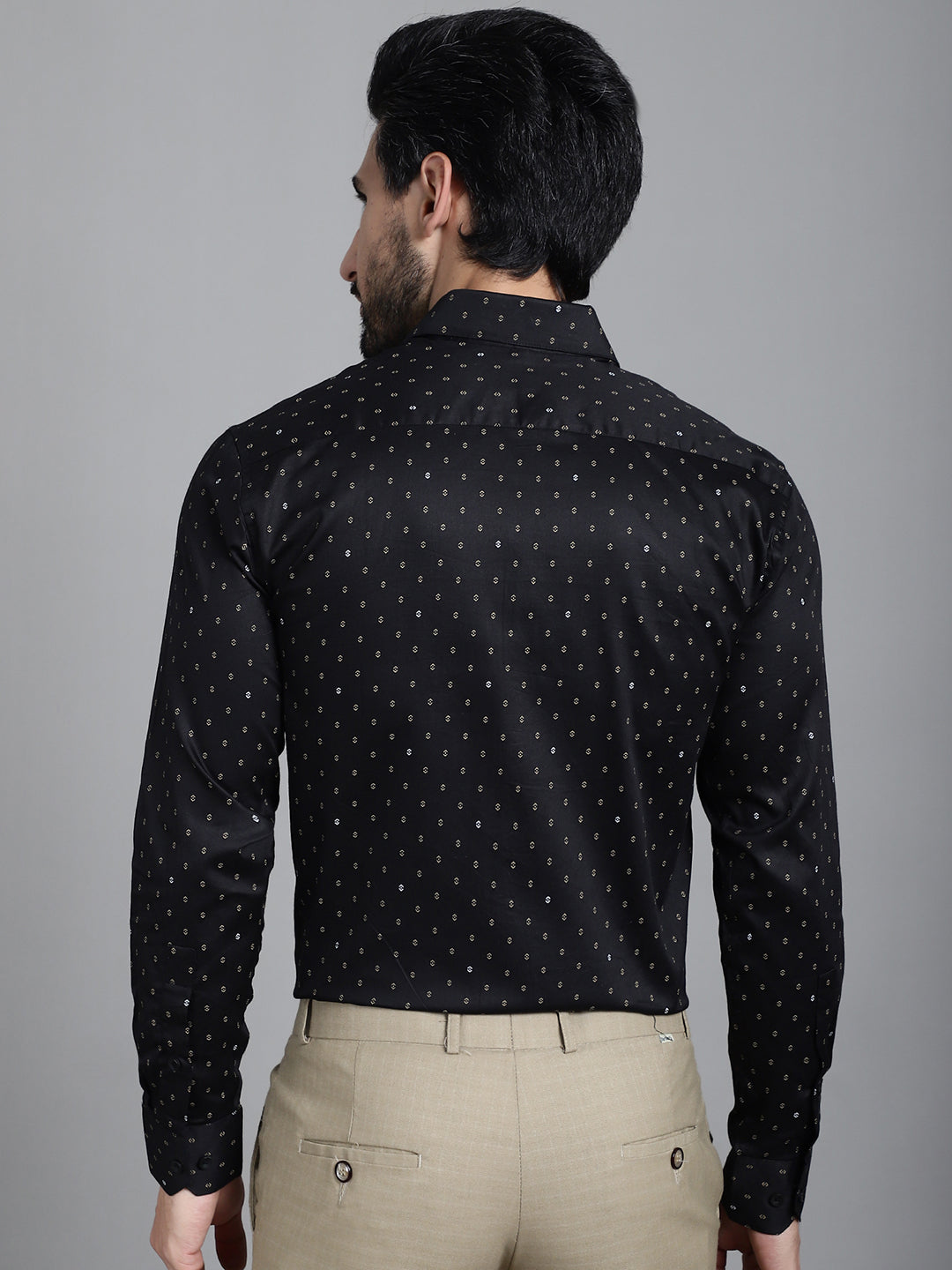 Indian Needle Men's Printed Formal Shirt - Black | Grocsy