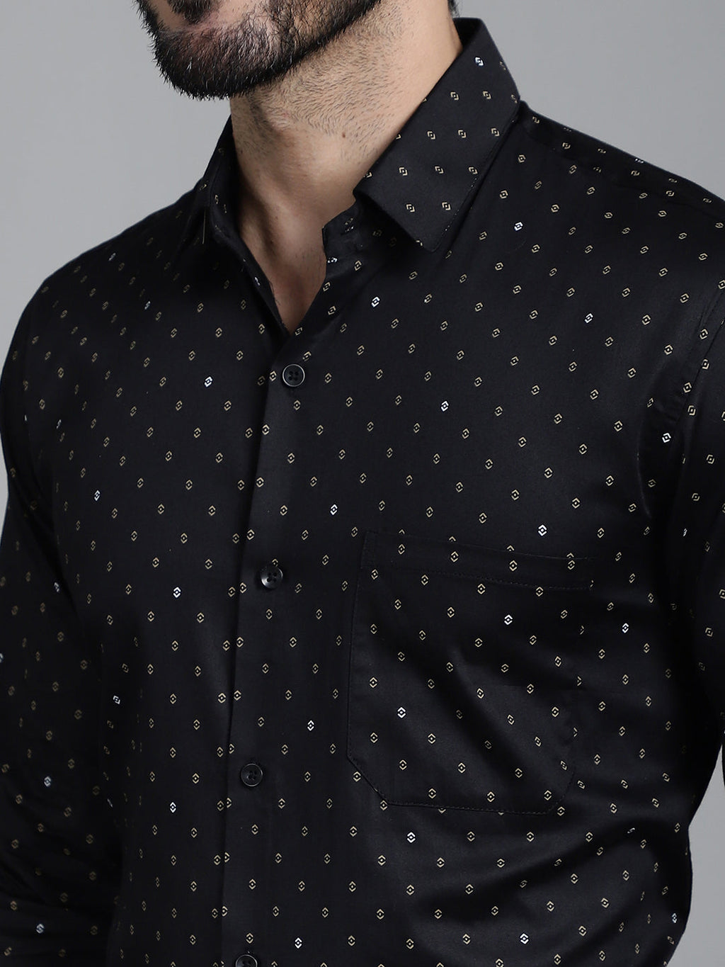 Indian Needle Men's Printed Formal Shirt - Black | Grocsy