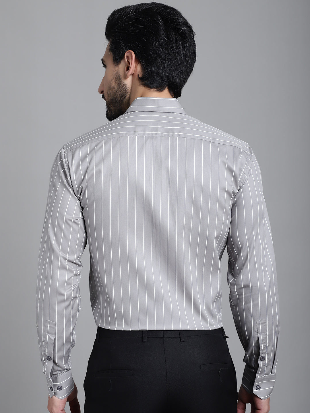 Indian Needle Men's Striped Formal Shirt - Grey | Grocsy