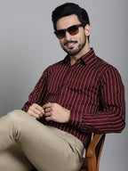 Indian Needle Men's Striped Formal Shirt - Maroon | Grocsy