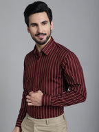 Indian Needle Men's Striped Formal Shirt - Maroon | Grocsy