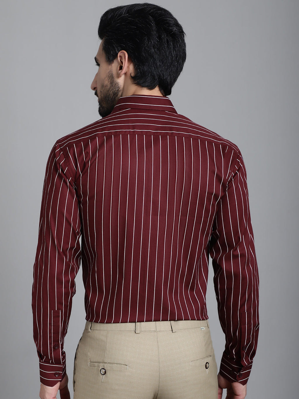 Indian Needle Men's Striped Formal Shirt - Maroon | Grocsy