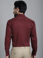 Indian Needle Men's Striped Formal Shirt - Maroon | Grocsy