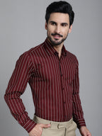 Indian Needle Men's Striped Formal Shirt - Maroon | Grocsy