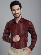 Indian Needle Men's Striped Formal Shirt - Maroon | Grocsy