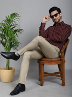 Indian Needle Men's Striped Formal Shirt - Maroon | Grocsy