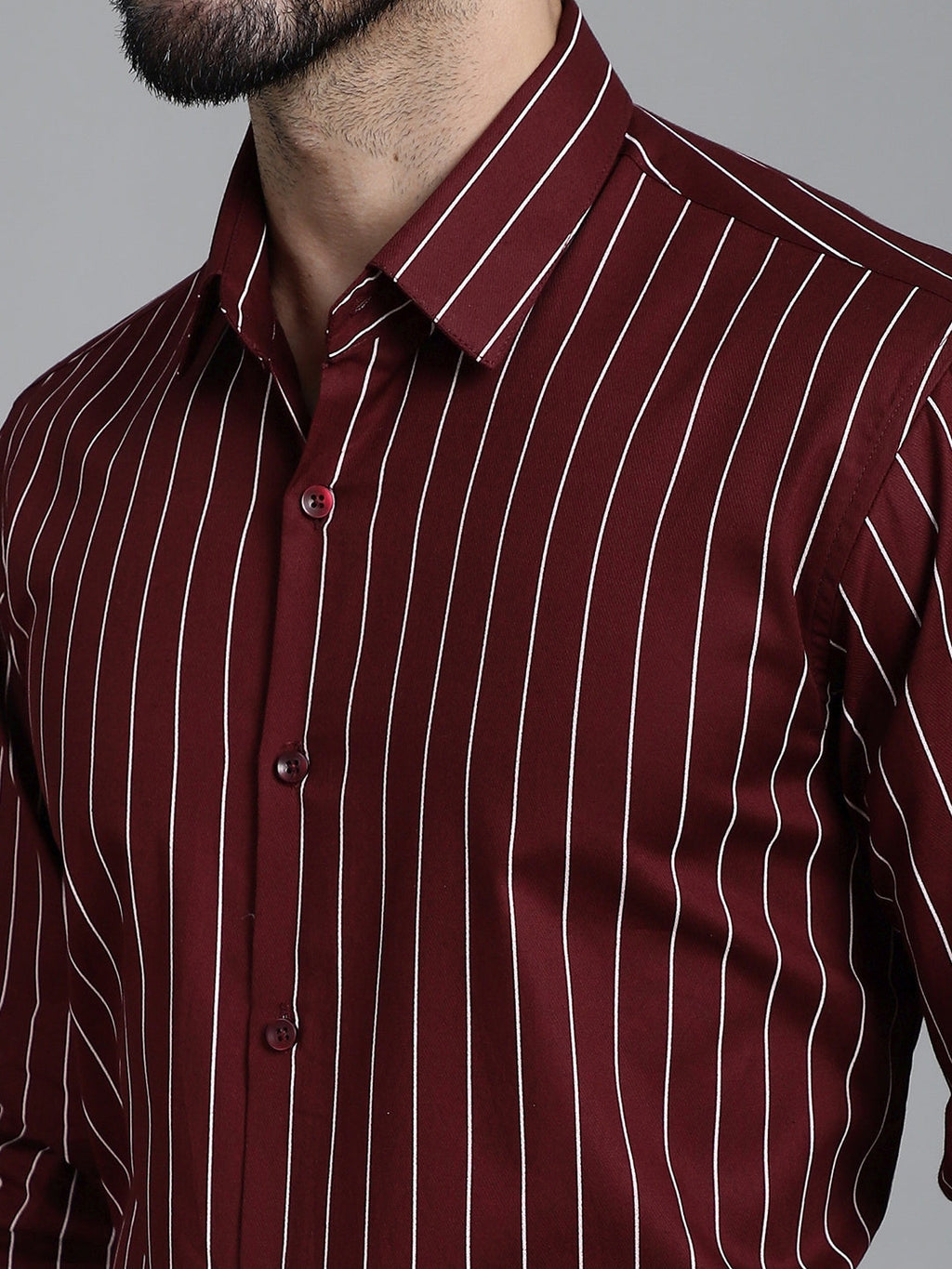 Indian Needle Men's Striped Formal Shirt - Maroon | Grocsy