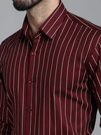 Indian Needle Men's Striped Formal Shirt - Maroon | Grocsy