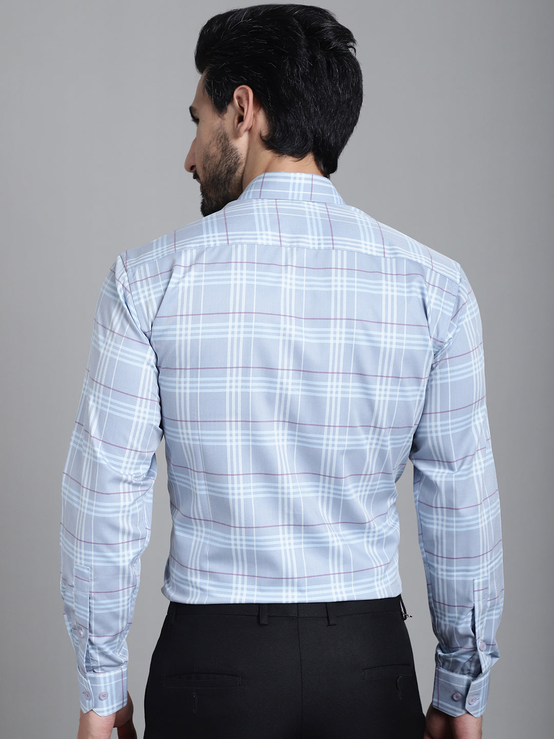 Indian Needle Men's Checked Formal Shirt - Blue | Grocsy