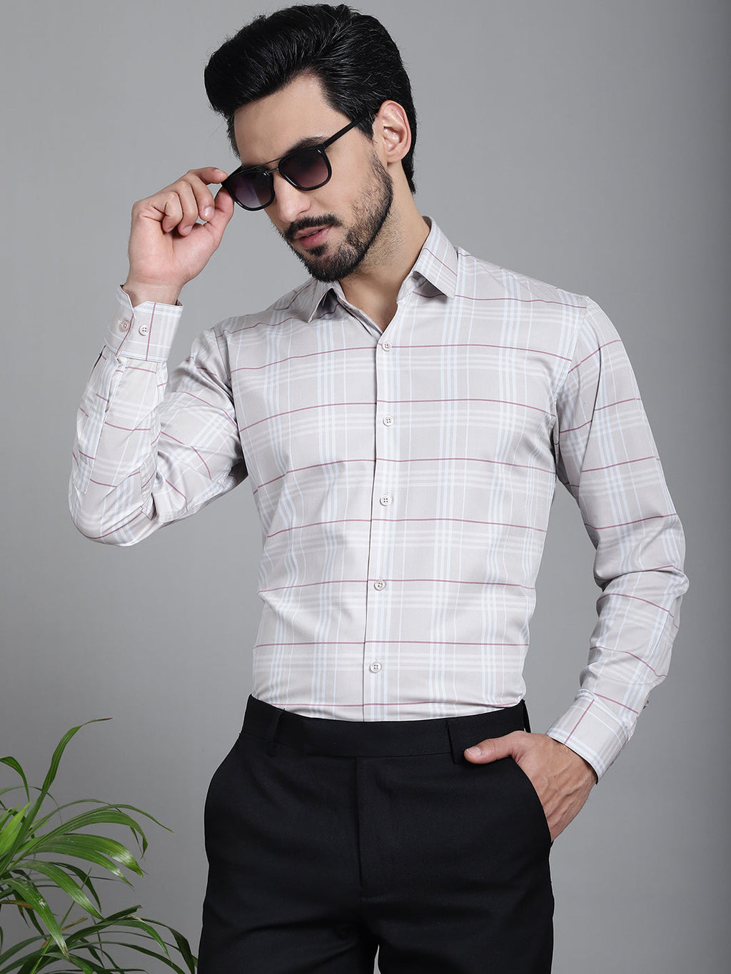Indian Needle Men's Checked Formal Shirt - Cream | Grocsy