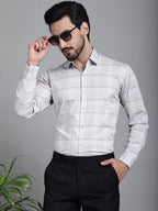 Indian Needle Men's Checked Formal Shirt - Cream | Grocsy