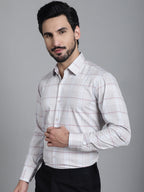 Indian Needle Men's Checked Formal Shirt - Cream | Grocsy
