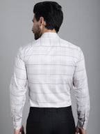 Indian Needle Men's Checked Formal Shirt - Cream | Grocsy