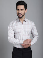 Indian Needle Men's Checked Formal Shirt - Cream | Grocsy