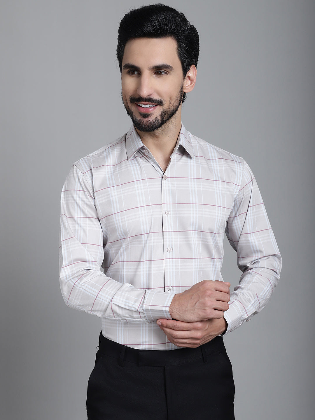 Indian Needle Men's Checked Formal Shirt - Cream | Grocsy