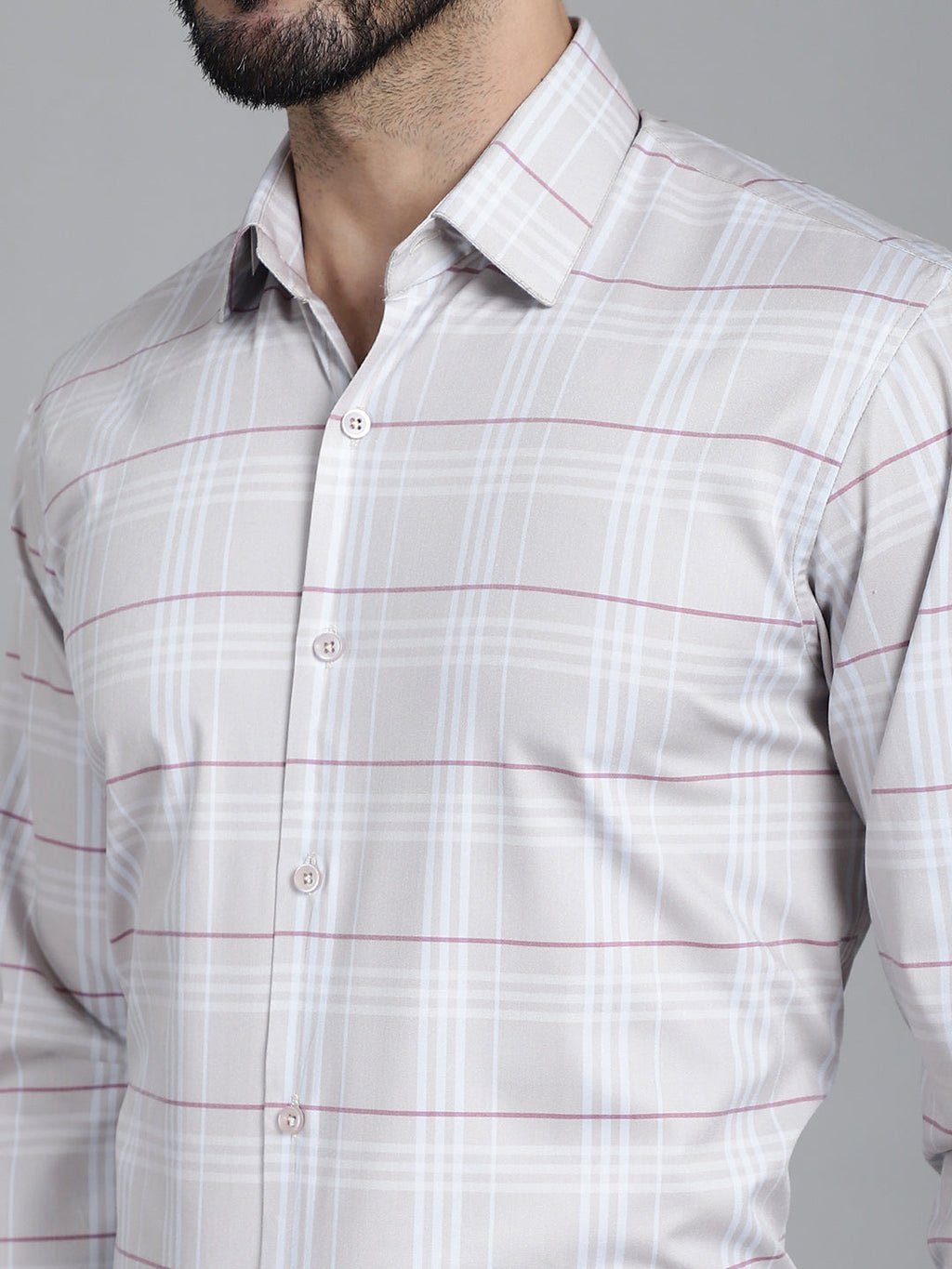 Indian Needle Men's Checked Formal Shirt - Cream | Grocsy