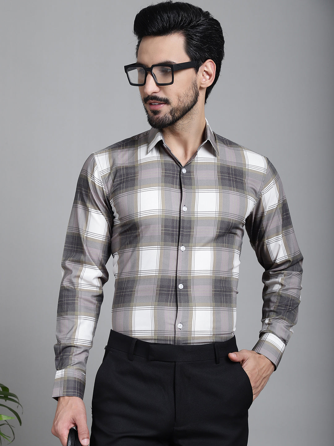 Indian Needle Men's Checked Formal Shirt - Brown | Grocsy