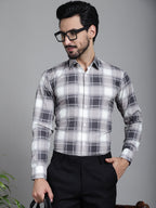Indian Needle Men's Checked Formal Shirt - Grey | Grocsy
