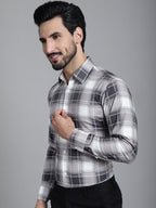 Indian Needle Men's Checked Formal Shirt - Grey | Grocsy