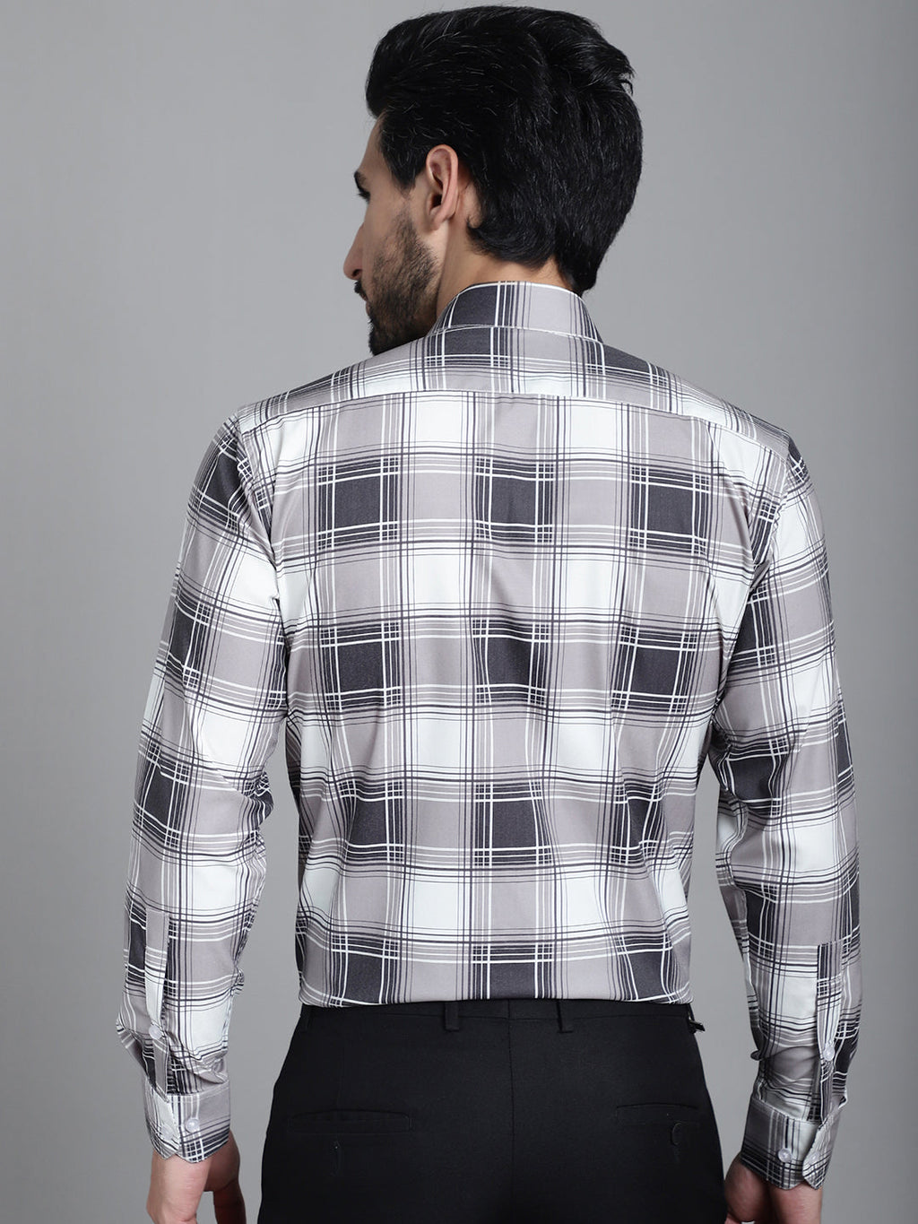 Indian Needle Men's Checked Formal Shirt - Grey | Grocsy