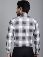 Indian Needle Men's Checked Formal Shirt - Grey | Grocsy