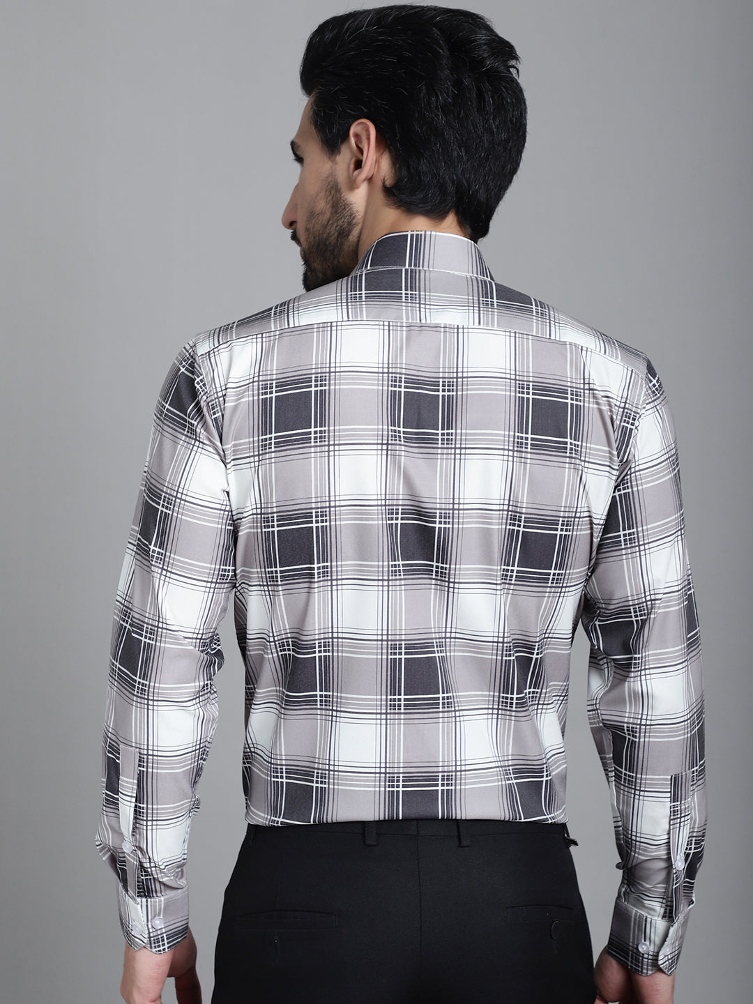 Indian Needle Men's Checked Formal Shirt - Grey | Grocsy