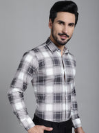 Indian Needle Men's Checked Formal Shirt - Grey | Grocsy