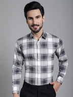 Indian Needle Men's Checked Formal Shirt - Grey | Grocsy