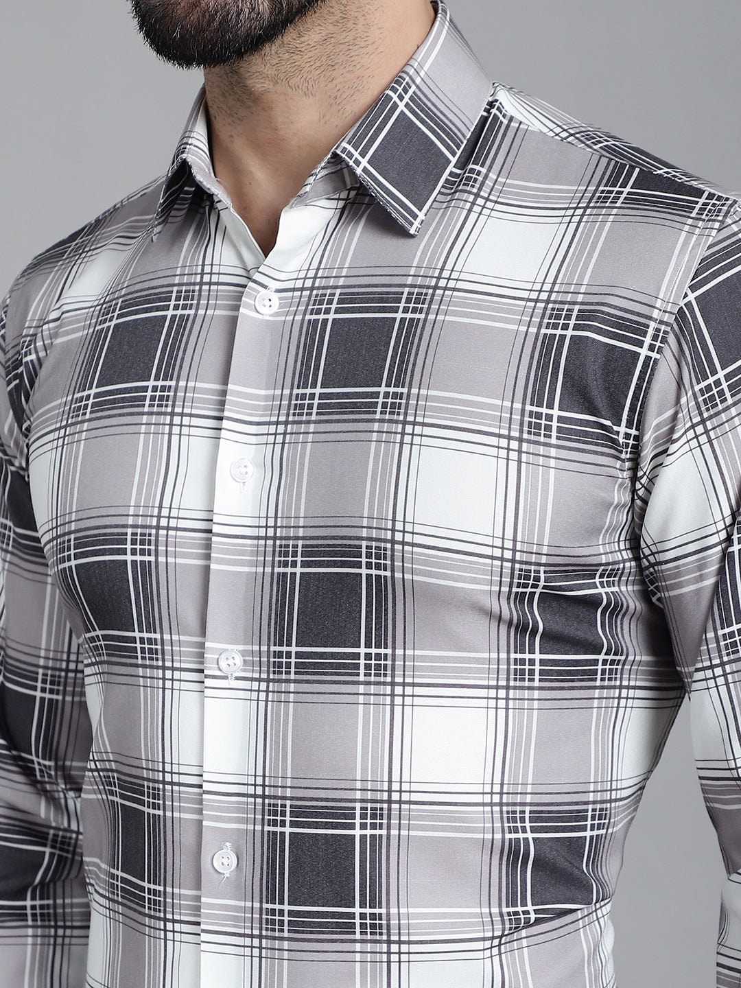 Indian Needle Men's Checked Formal Shirt - Grey | Grocsy