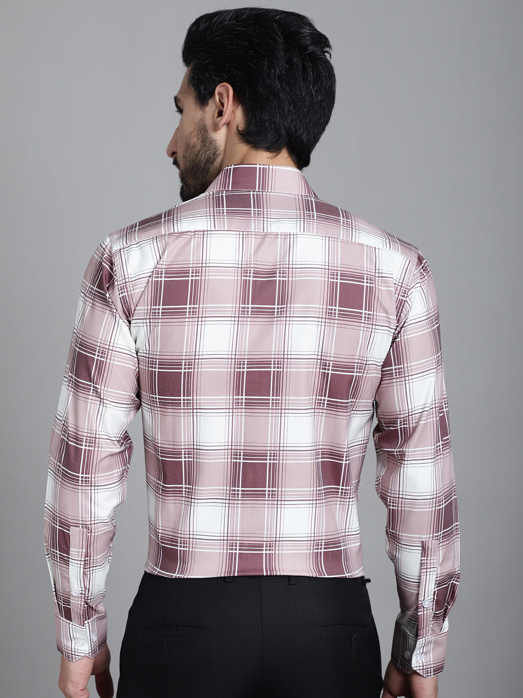 Indian Needle Men's Checked Formal Shirt - Maroon | Grocsy