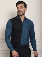 Indian Needle Men's Premium Cotton Satin Formal Shirt - Peacock | Grocsy