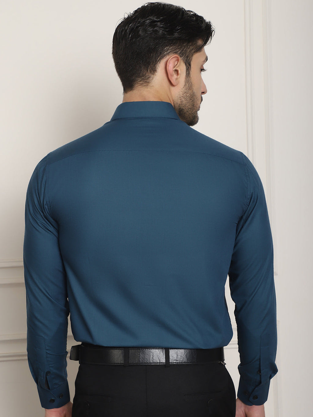 Indian Needle Men's Premium Cotton Satin Formal Shirt - Peacock | Grocsy
