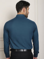 Indian Needle Men's Premium Cotton Satin Formal Shirt - Peacock | Grocsy