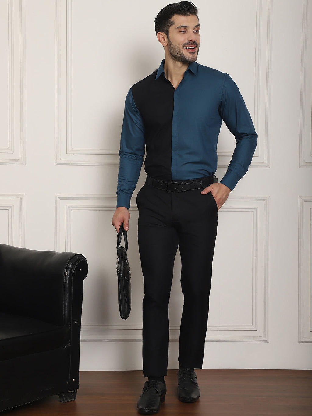 Indian Needle Men's Premium Cotton Satin Formal Shirt - Peacock | Grocsy