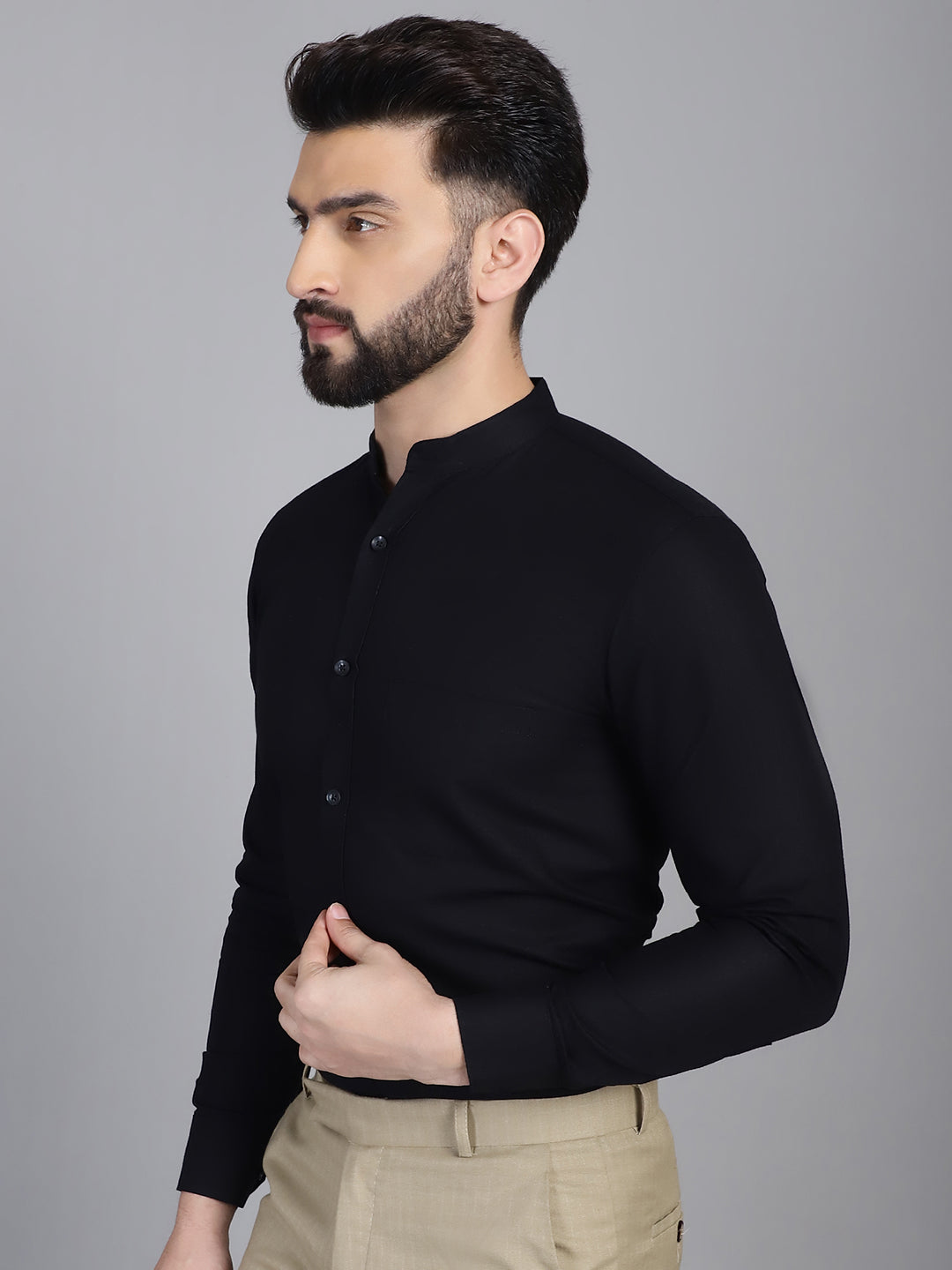 Indian Needle Men's Cotton Solid Formal Shirt - Black | Grocsy