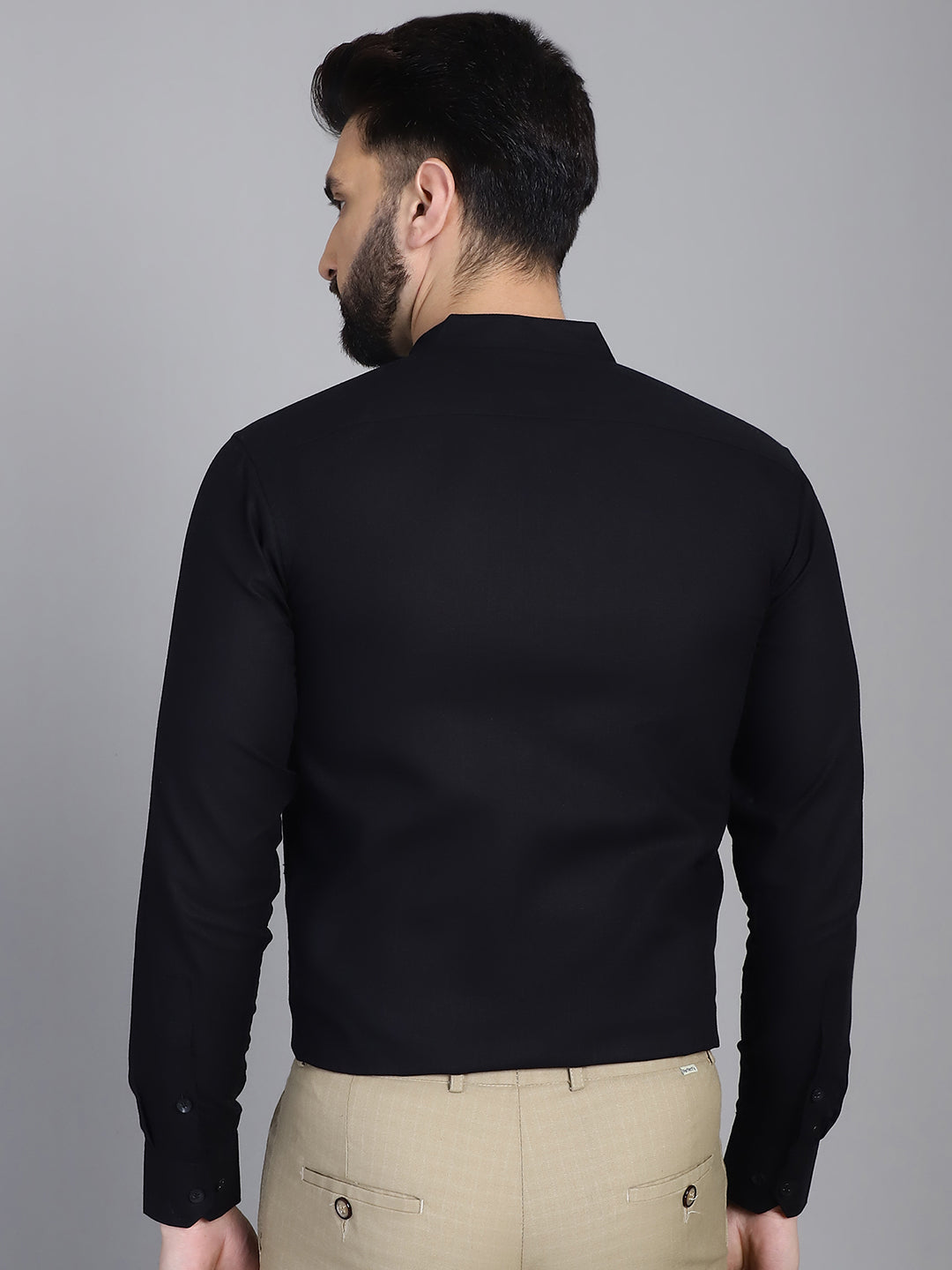 Indian Needle Men's Cotton Solid Formal Shirt - Black | Grocsy