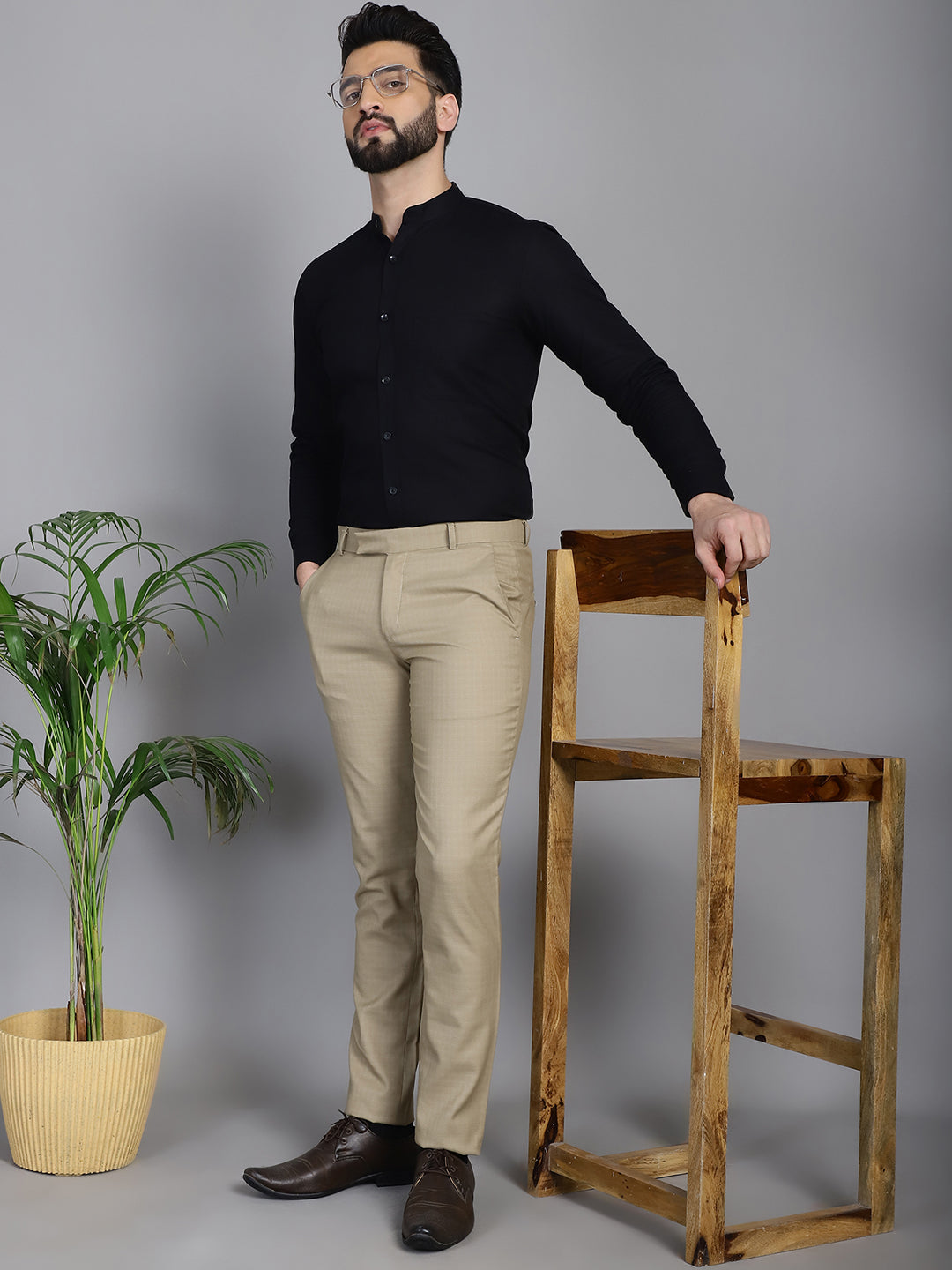 Indian Needle Men's Cotton Solid Formal Shirt - Black | Grocsy