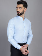 Indian Needle Men's Cotton Solid Formal Shirt - Firozi | Grocsy
