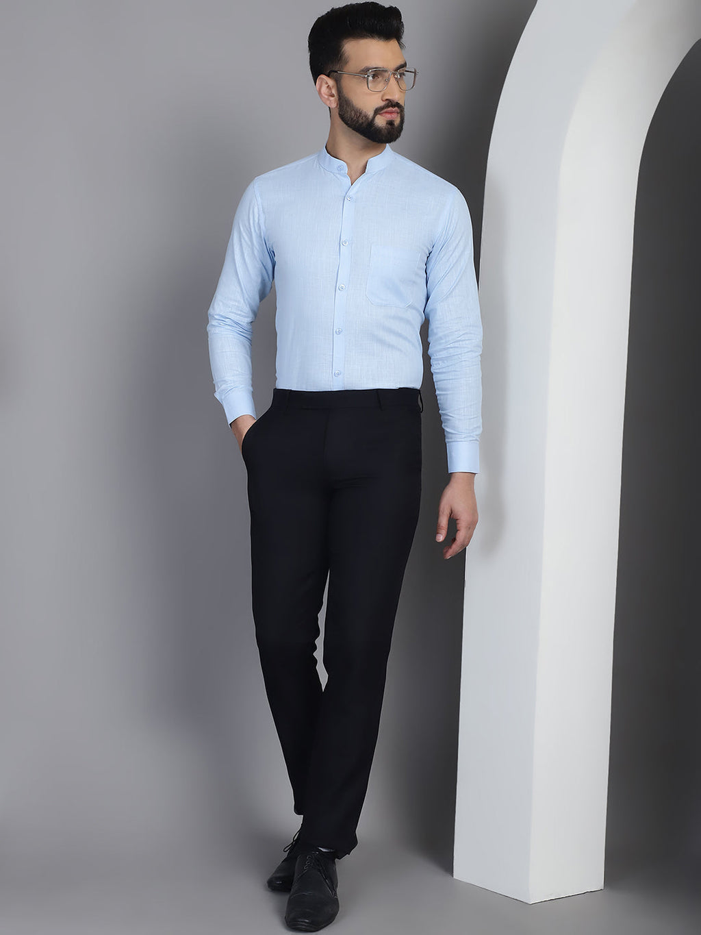 Indian Needle Men's Cotton Solid Formal Shirt - Firozi | Grocsy