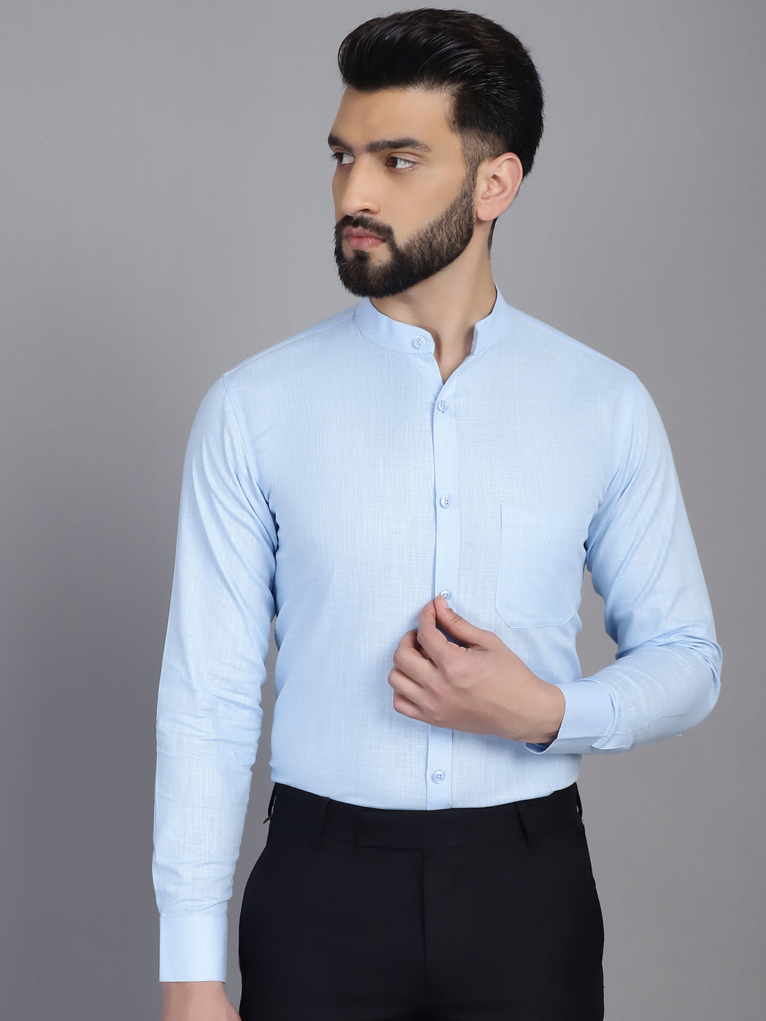 Indian Needle Men's Cotton Solid Formal Shirt - Firozi | Grocsy