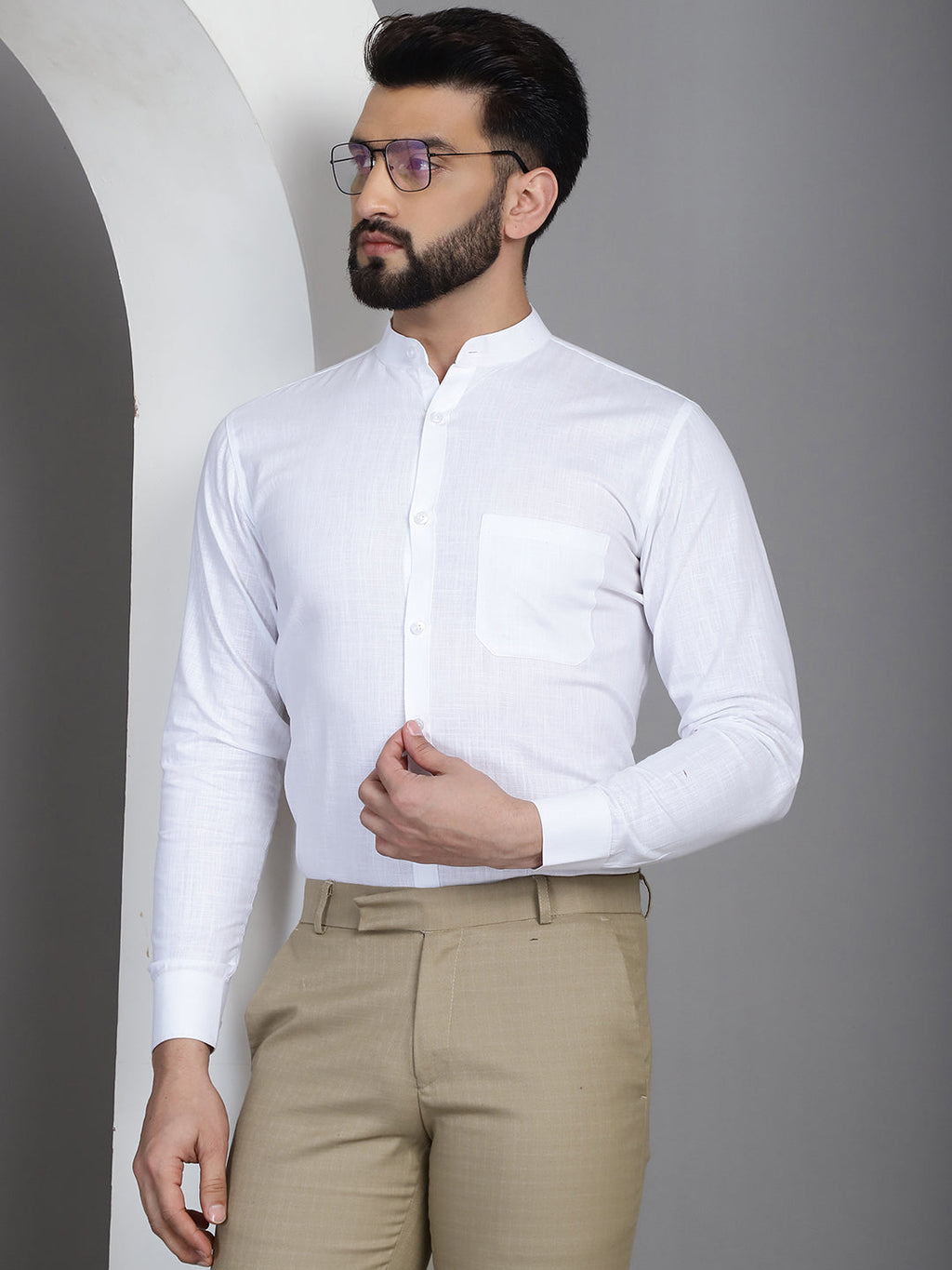 Indian Needle Men's Cotton Solid Formal Shirt - White | Grocsy
